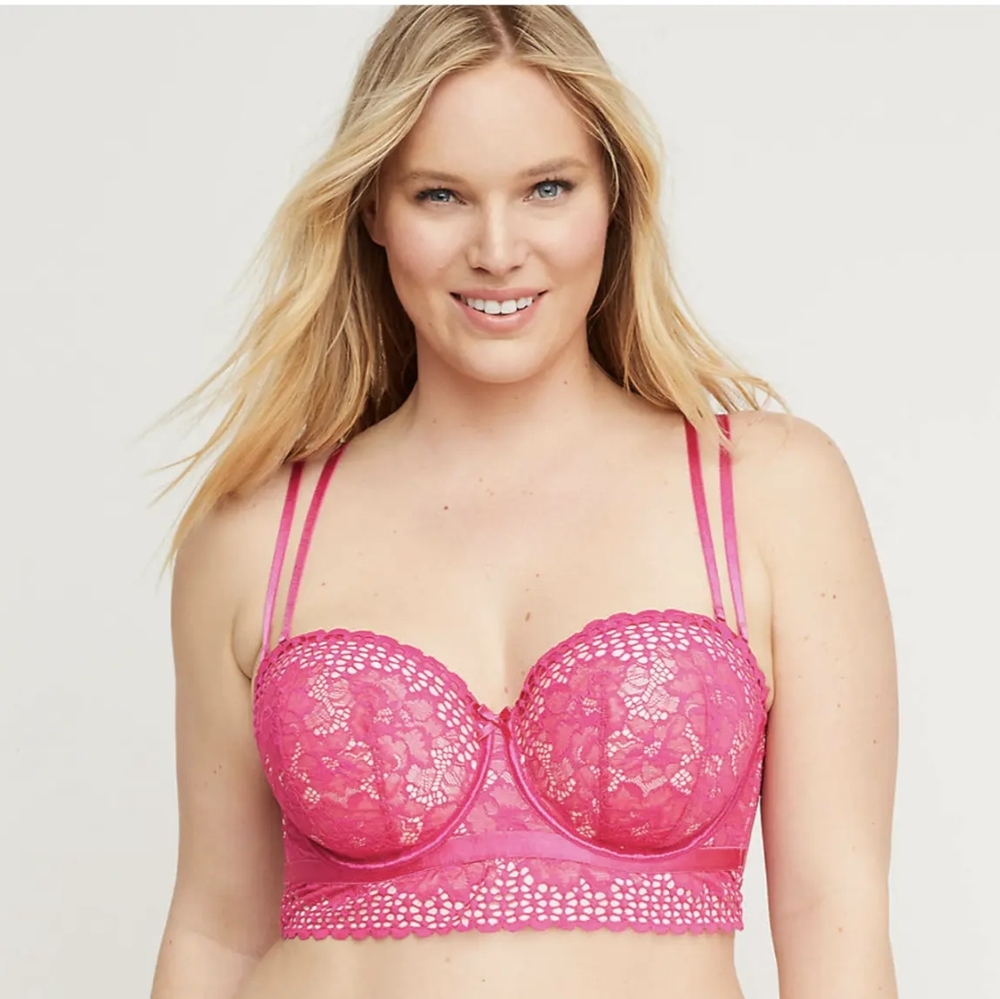 Cacique Pink Lace Lightly Lined Longline Bra, 38F
